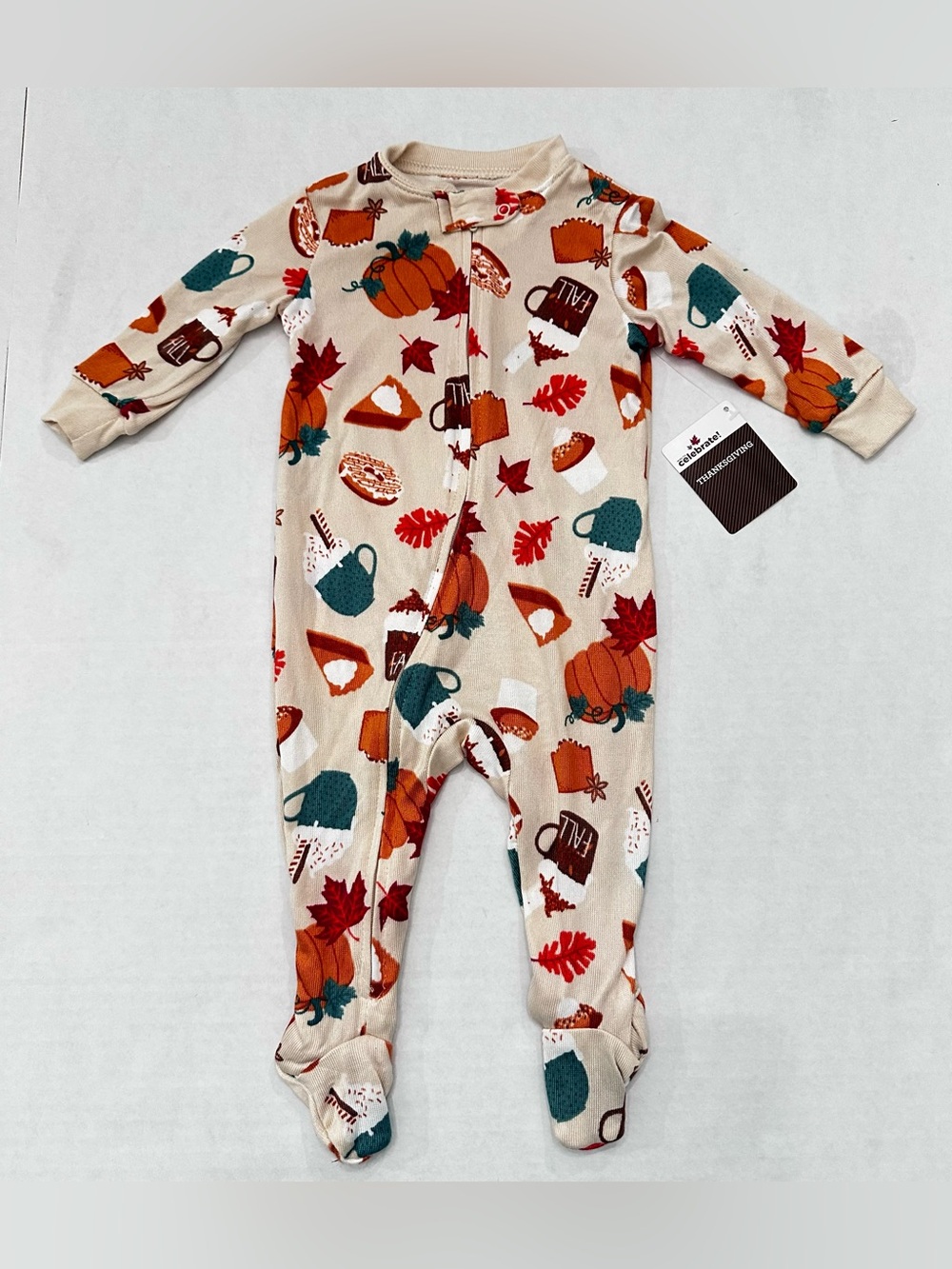 NWT Baby Unisex Fall Thanksgiving PumpkinPajama Sleeper 3-6 Months